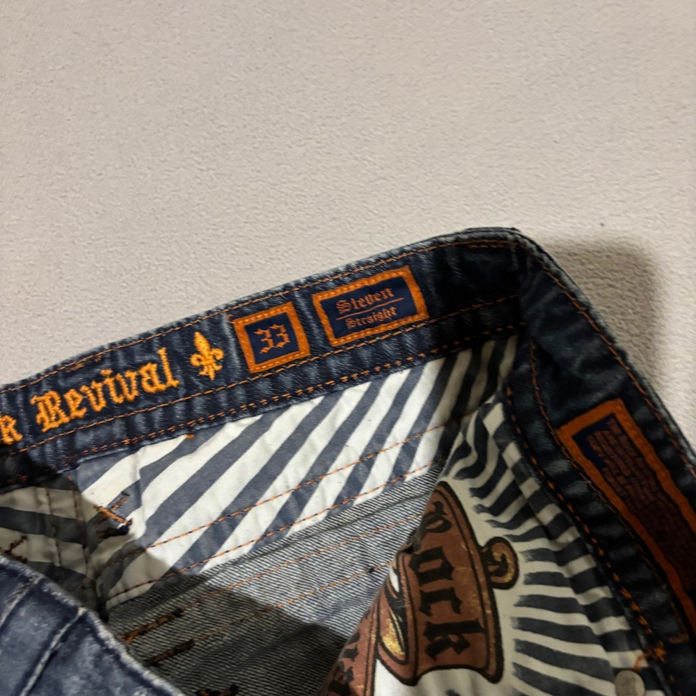 Rock Revival Steven Straight Mens Jeans Blue Whisker Flap Pocket Y2K Sz 33 35x29 - Picture 6 of 8